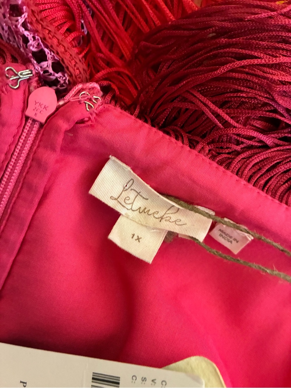Anthropologie Let Me Be Red Pink Ombre Tiered Fringe Midi Dress 1X New - Picture 8 of 9